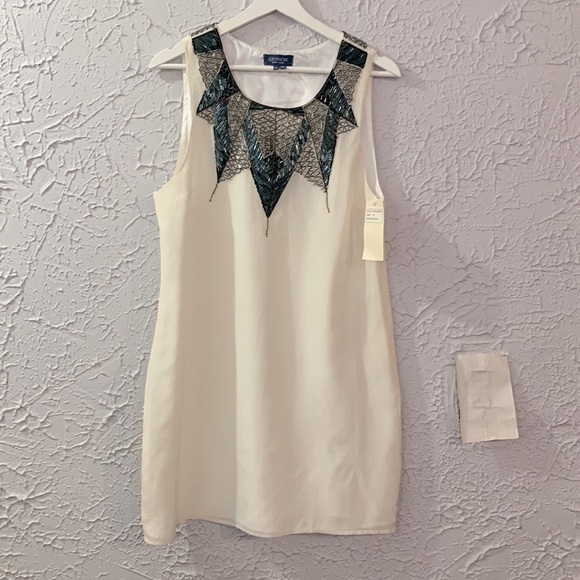 Gryphon NEW 100% Silk Cocktail Dress White Medium Beaded Neckline Flirty Party - Picture 3 of 12